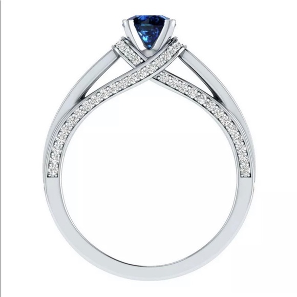 925 Silver Blue Sapphire Ring - Size 10 - Picture 5 of 6